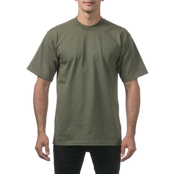 Pro Club Men's Heavyweight Cotton Short Sleeve Crew Neck T-Shirt, Olive, 4X-Large