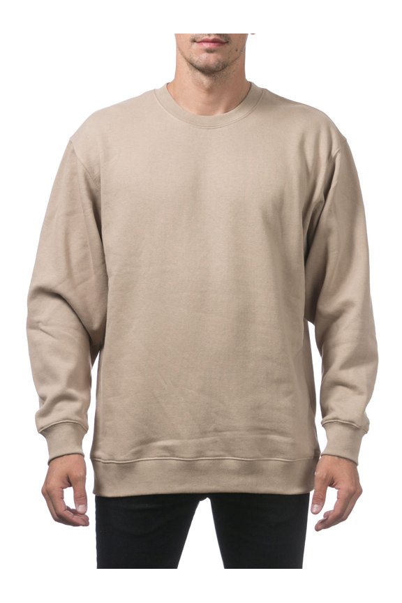 Men's Heavyweight Crew Neck Fleece Pullover Sweater - Khaki - XL