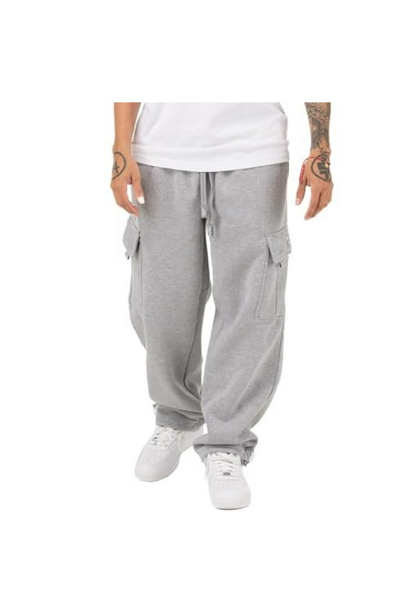 Men's Heavyweight Fleece Cargo Pants, Heather Gray, Small