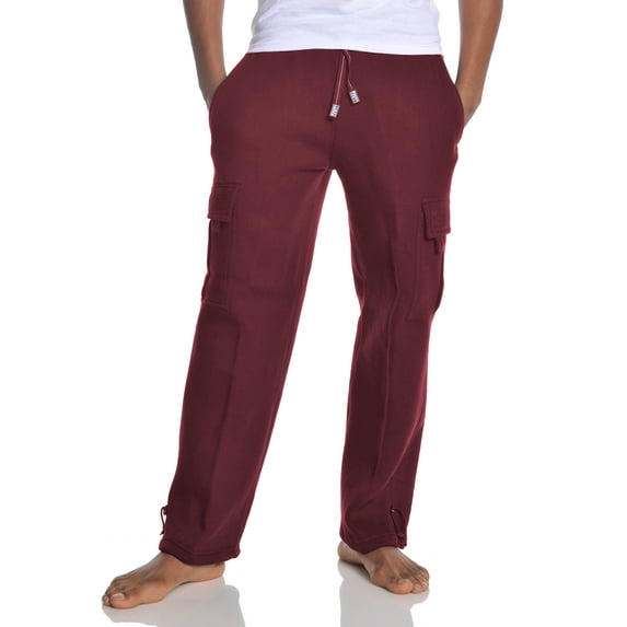 Pro Club Men's Heavyweight Fleece Cargo Sweatpant, Maroon, 2X-Large