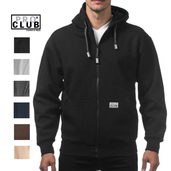 Pro Club Men's Heavyweight Full Zip Fleece Hoodie, Black, 2X-Large