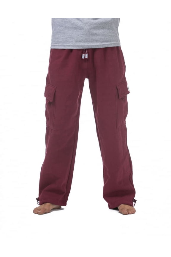 Mens Heavyweight Cargo Sweatpants, Burgundy, Large