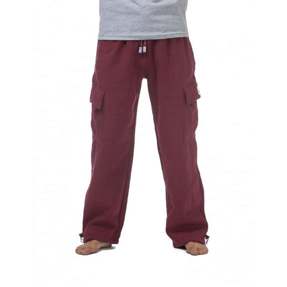 Pro Club Mens Heavyweight Cargo Sweatpants, Burgundy, Small