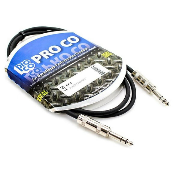 Pro Co Excellines BP-5 1/4" TRS to 1/4" TRS Balanced Patch Cable, 5-Foot