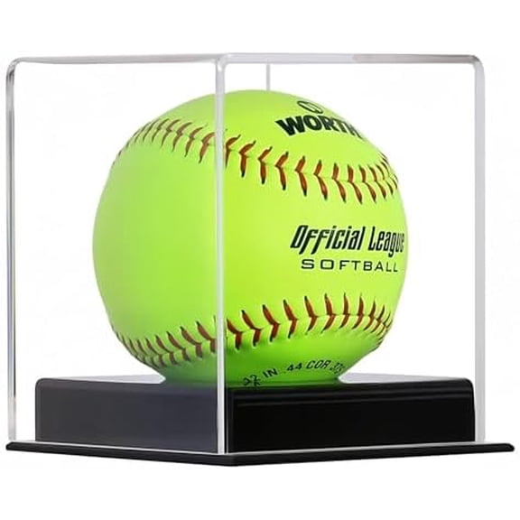 Pro Collector's UV Protection Softball Display Case Baseball Display Case Stand Championship Square BoxClear Display Cube for Official 12 Inches Ball Ball Storage Collections (Black Plastic Stand)