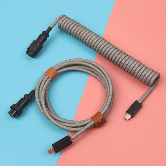Pro Custom USB C to C Double Sleeved Coiled Cable with Detachable Metal Aviator Connector for Mechanical Keyboard
