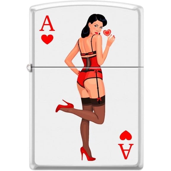 Pro-Cut ZIP-214CI018447 2024 Zippo Custom Ace of Hearts with Woman Lighter, White Matte