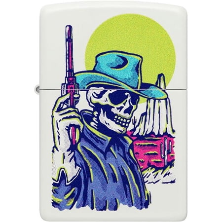 Pro-Cut ZIP-48502 Zippo Cowboy Skull Design Lighter, White Matte