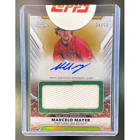 Topps Pro Debut Marcelo Mayer PDJAR-MM Jumbo Auto Relics Chrome Gold Refractor Baseball Card