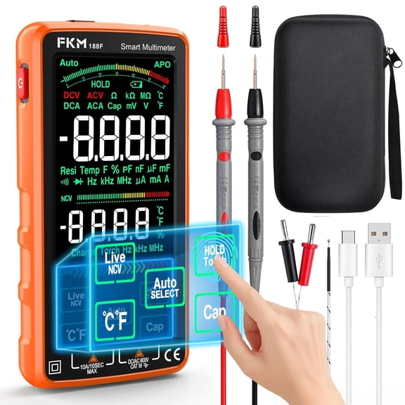 Pro Digital Multimeter Tester,Compact & Rechargeable Voltmeter w/ 5 Touch Screen,Auto-Ranging,TRMS 6000 Counts,High Accuracy,Smart Electrical Tester Measures DC/AC Voltage,Current,Resistance,Temp