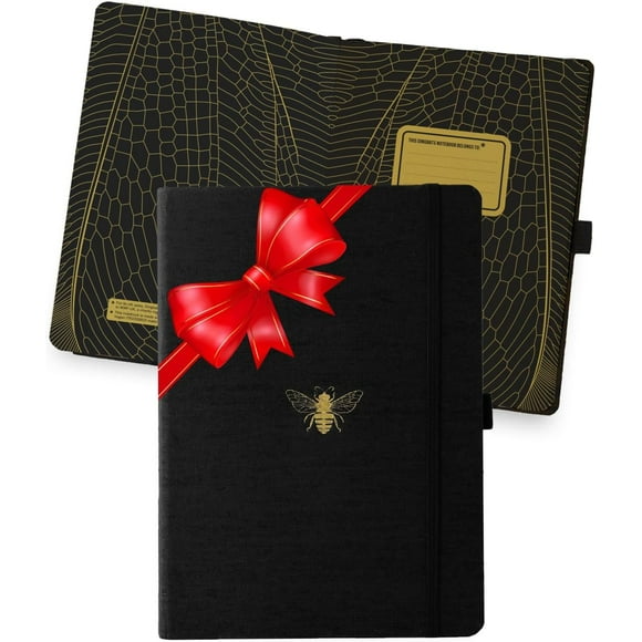 Dingbats* - Pro Lined Large B5 Notebook - Black Textile Cover with Thread Binding - for Work, Travel - Pocket, Elastic Closure, Pen Holder, Bookmark