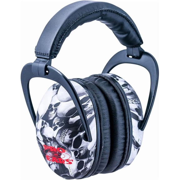 Pro Ears Ultra Sleek Passive Hearing Protection Ear Muffs, Shooting Ear Protection for Gun Range & Hunting, NRR 26 Noise Reduction, Adjustable Padded Headband, Comfortable Fit for Long Gun Use, Skull