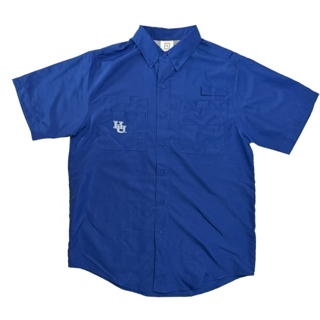 Pro Edge Men's Short Sleeve Button-Down NCAA Moisture Wicking Shirt (Royal/HU Pirates, S)