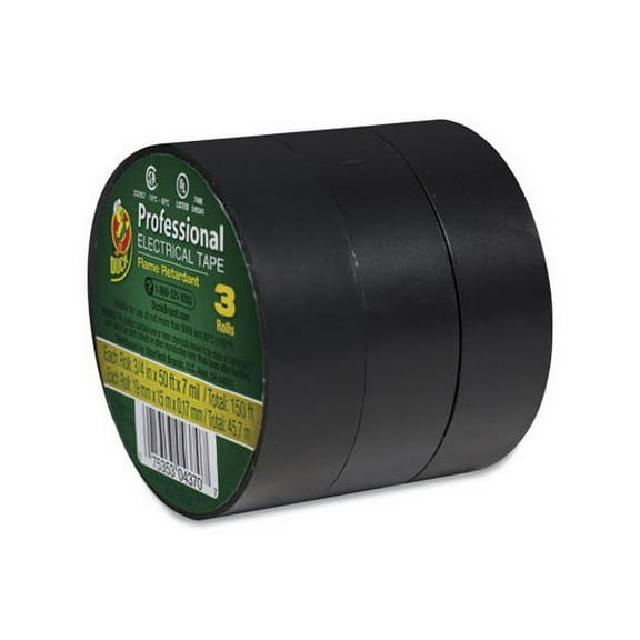 Pro Electrical Tape 1" Core, 0.75" x 50 ft, Black, 3/Pack