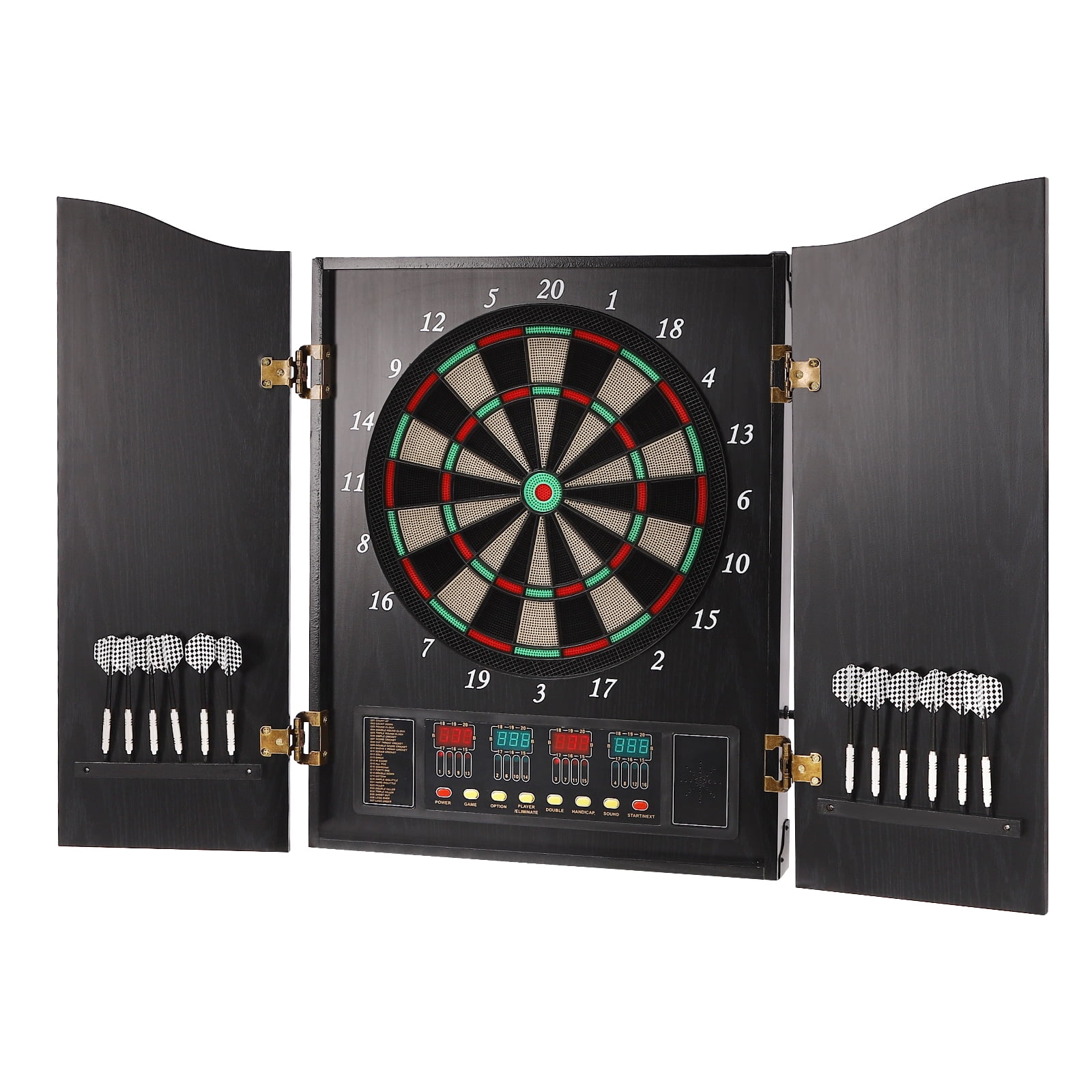 Pro Electronic Dartboard Cabinet Set with LED Digital Scoreboard ,Over 27 Games and 243 Variations ,Cabinet for 12 Soft Tip Darts 88 Tips 16-Player Scoring