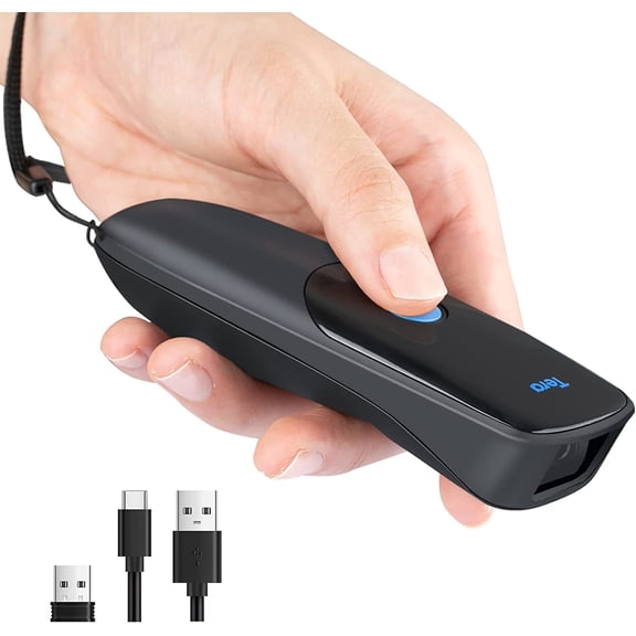 Pro Extreme Performance Wireless 1D 2D QR Barcode Scanner Mini Portable Small 3-in-1 Compatible with Bluetooth & 2.4G Wireless & USB Wired Pocket Handheld Time Stamp Bar Code Reader Model 1300