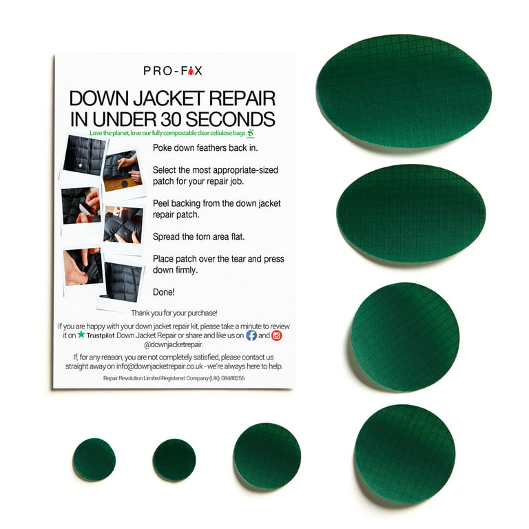 Pro-Fix Self-Adhesive Down Jacket Repair Patches - Bottle Green