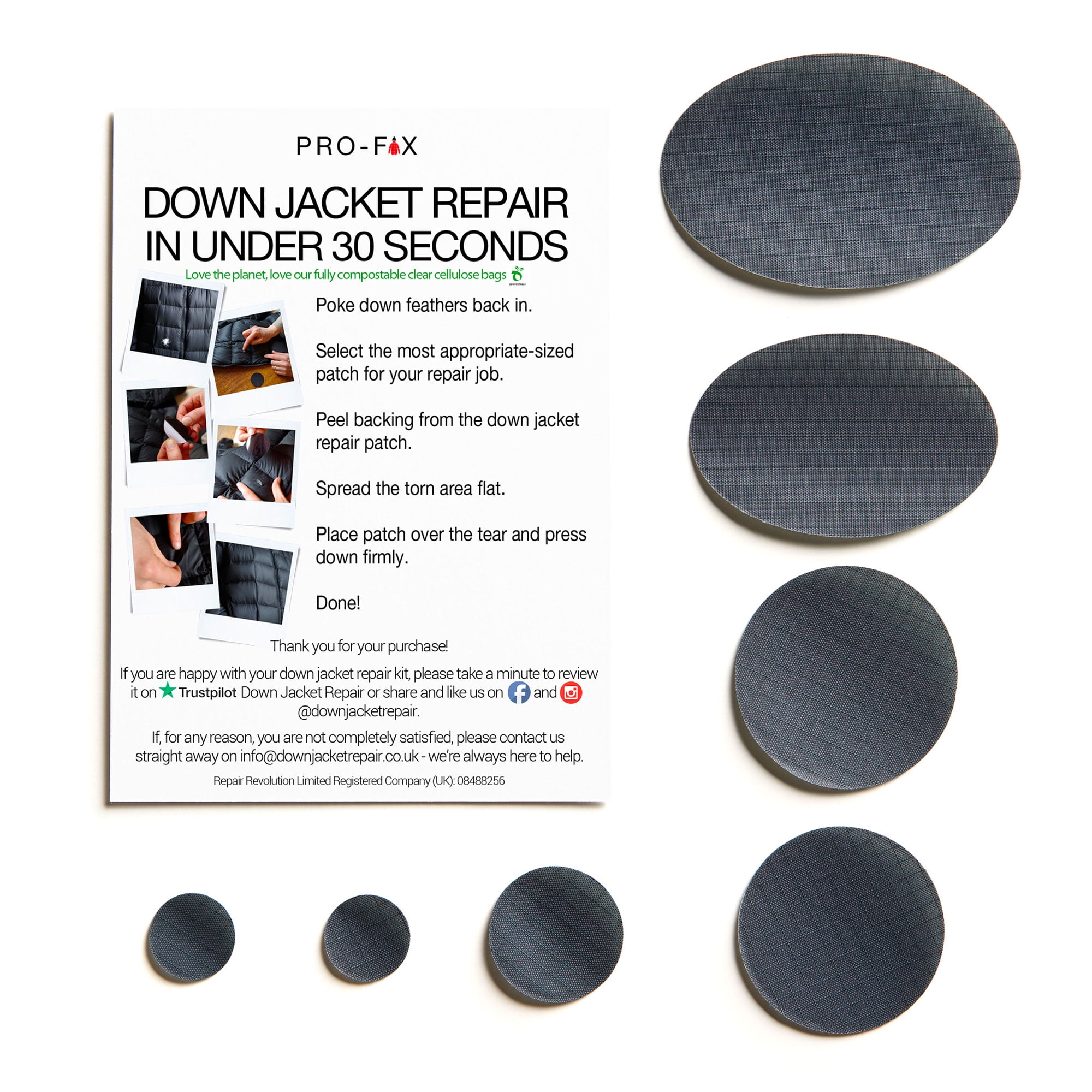 Pro-Fix Self-Adhesive Down Jacket Repair Patches - Dark Blue