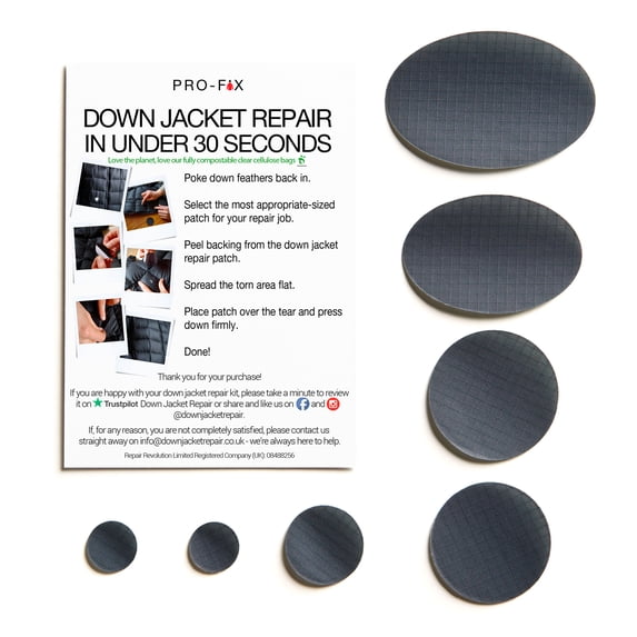 Pro-Fix Self-Adhesive Down Jacket Repair Patches - Dark Gray