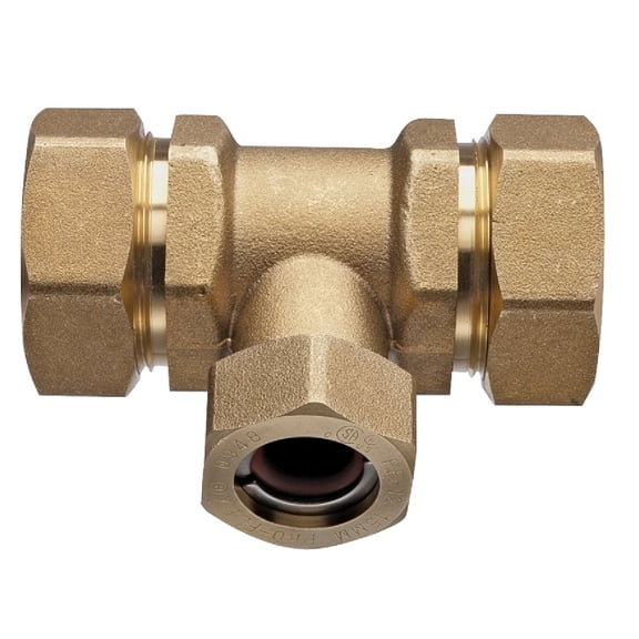 Pro-Flex PFTE-CCBC Tube Tee, 3/4 x 1/2 Inch, Brass