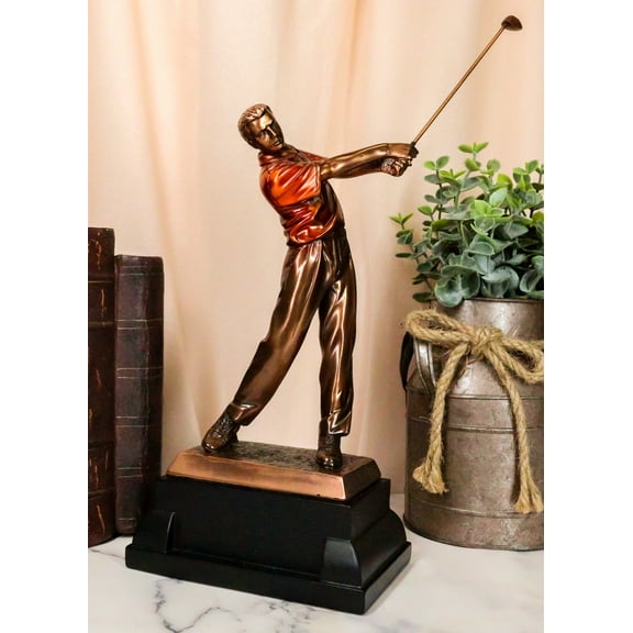 Pro Golfer Swinging Golf Club Bronze Electroplated Statue With Trophy Base 12" H