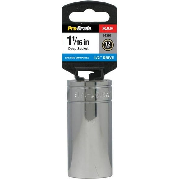 Pro-Grade 1/2in Drive 12 Pt. 1in Deep Socket – Chrome, Dyna Drive, Professional Quality, 14309