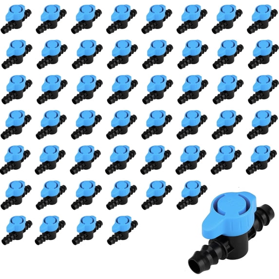 Pro Grade 16mm Drip Irrigation 1/2 inch Barbed Valve, Drip Line Parts 1/2" Shut Off Valve Fits for 1/2 Inch Drip Irrigation Tubing (.570-.620" ID) for Drip or Sprinkler Systems (50)