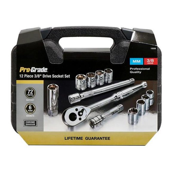Pro-Grade 12pc 3/8" SAE Mechanics Tool Set, Chrome Vanadium, 19305