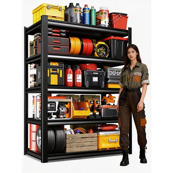 Professional Garage Storage Rack, 5-Tier Heavy Duty Black Metal Shelving 3000 lb Load Capacity, Quick Assembly Adjustable Shelf for Basement, Workshop | 72"H x 36"W