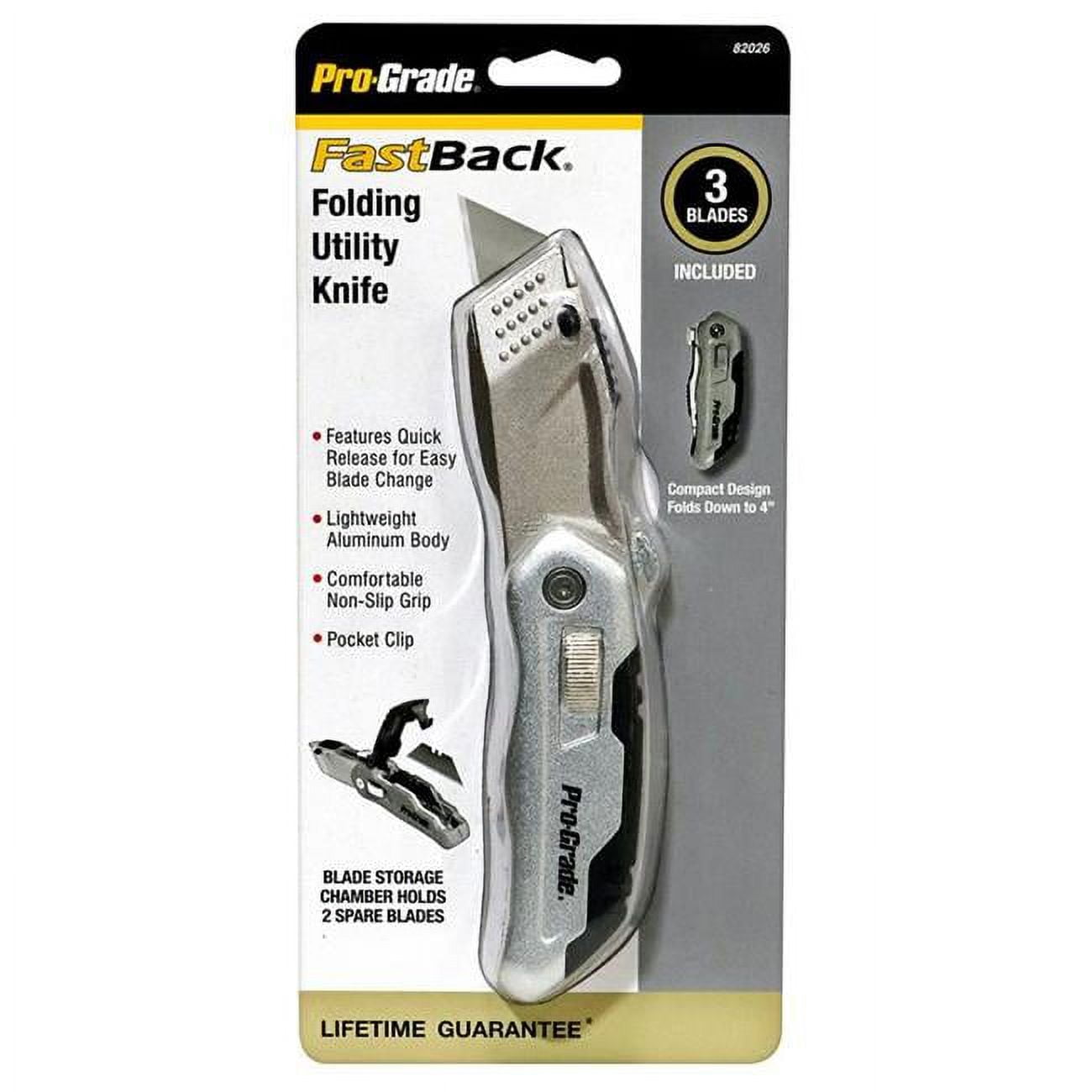 Pro-Grade Folding Utility Knife 50 Blades Rubber Grip Pocket Dispenser 82025