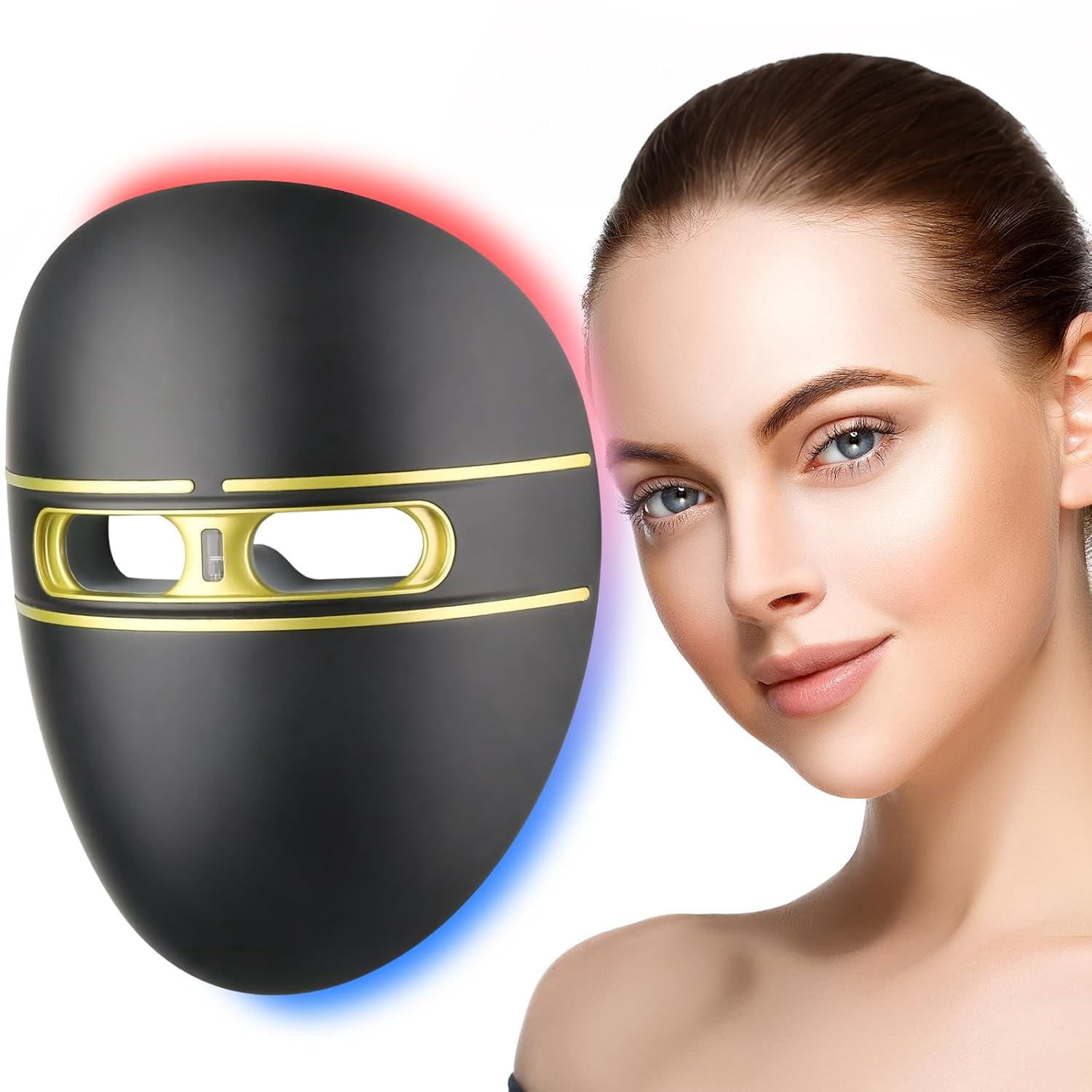 Pro-Grade F-S-A LED Light Therapy Facial Mask-Red & Blue Light Anti Aging for Face-H-S-A Salon Treatment for Acne, Wrinkles & Redness at Home