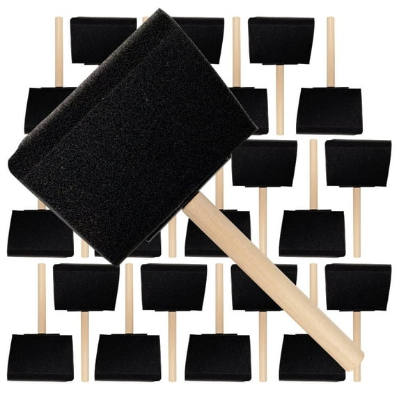 Pro Grade Foam Brushes, 24 Piece Set, Wooden Brush Handle with 4-inch Polyurethane Foam Sponge