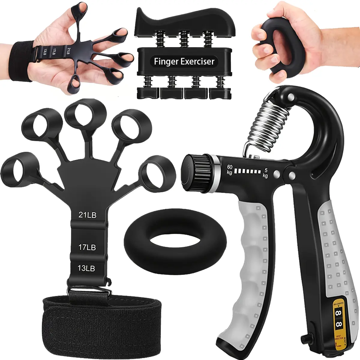 Pro Grip Trainer 4-Pack  Adjustable Resistance (10-130 lbs) Gym Muscle Builder， Weak Grip? Fix in 2 Weeks!  (Office/Gym/Carpal Tunnel Relief) forearm exerciser