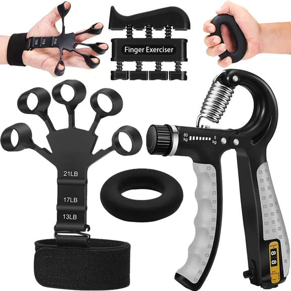 Pro Grip Trainer 4-Pack Adjustable Resistance (10-130 lbs) Gym Muscle Builder, Weak Grip? Fix in 2 Weeks! (Office/Gym/Carpal Tunnel Relief) forearm exerciser