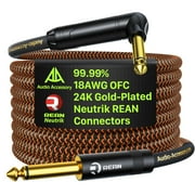Pro Guitar Cable 6 ft, Gold-Plated Neutrik REAN Connector, 18 AWG OFC, Braided 1/4 Inch Instrument Cable for Fender Electric Bass Guitar Combo Amp Rumble Marshall, Right Angle, Neon Orange/Black