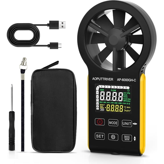 Pro HVAC Anemometer,CFM Wind Speed Meter Measure Airflow Wind Speed Velocity Temperature with Backlight MAX MIN AVG