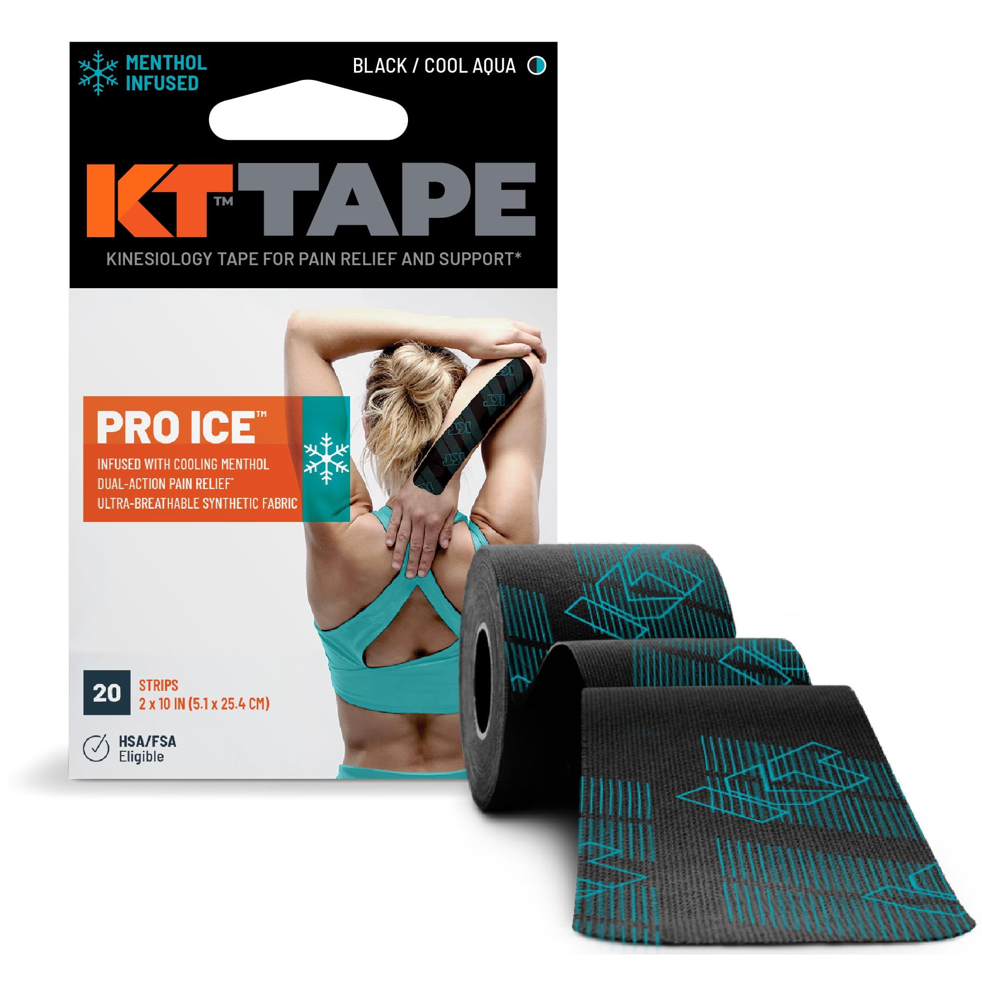 , Pro Ice, Menthol Infused Kinesiology Tape, 20 Count, 10" Precut
