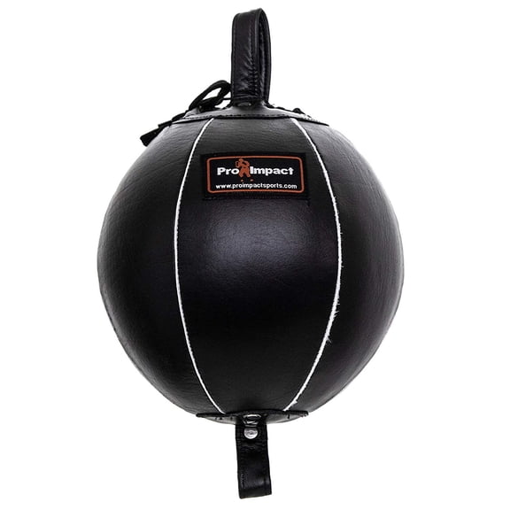 Pro Impact Genuine Leather Double End Boxing Punching Bag - Speed Striking & Dodge Training Ball - Includes Cords & Hooks for Gym Workout MMA Muay Thai (7 Inch)