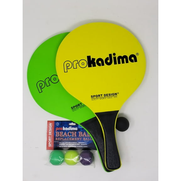 Pro Kadima Paddle Raquet Ball Set-Solid Colors-Bundle Pack (4balls Included) (Green/Yellow)