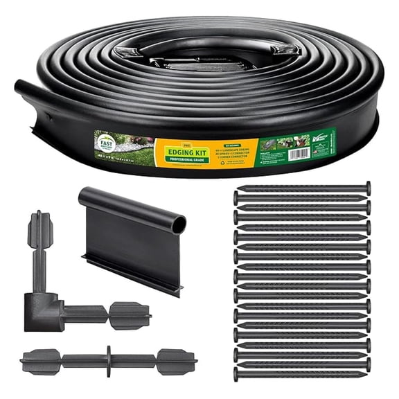 Pro Landscape Edging Kit  5 Inch x 40 Ft HeavyDuty Garden Border with YardPack (20 Spikes & 2 Connectors), Flexible Lawn Edging for Flower Beds, Gardens, Tree Rings and Landscaping