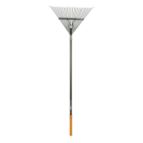 Pro Leaf Rake with Extruded Aluminum Handle, Double-Bolted Extended Shank, Ergonomic Teardrop Shaped Shaft, and Welded Connections for Ultimate Strength and Durability