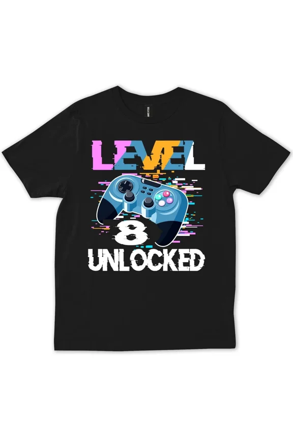 Pro Level 8 8 Year Old Video Gamer Boy Funny Retro Present Unisex T-Shirt, up to Size 5XL