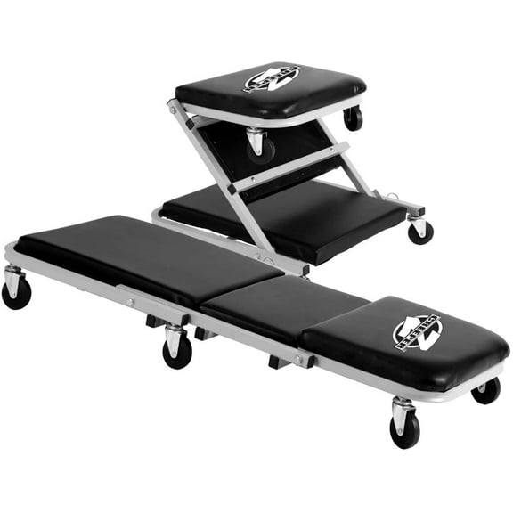 Pro-Lift 2-in-1 Foldable 300 lbs Automotive Creeper Seat, 36 Inches Vinyl Padded, 6 Casters