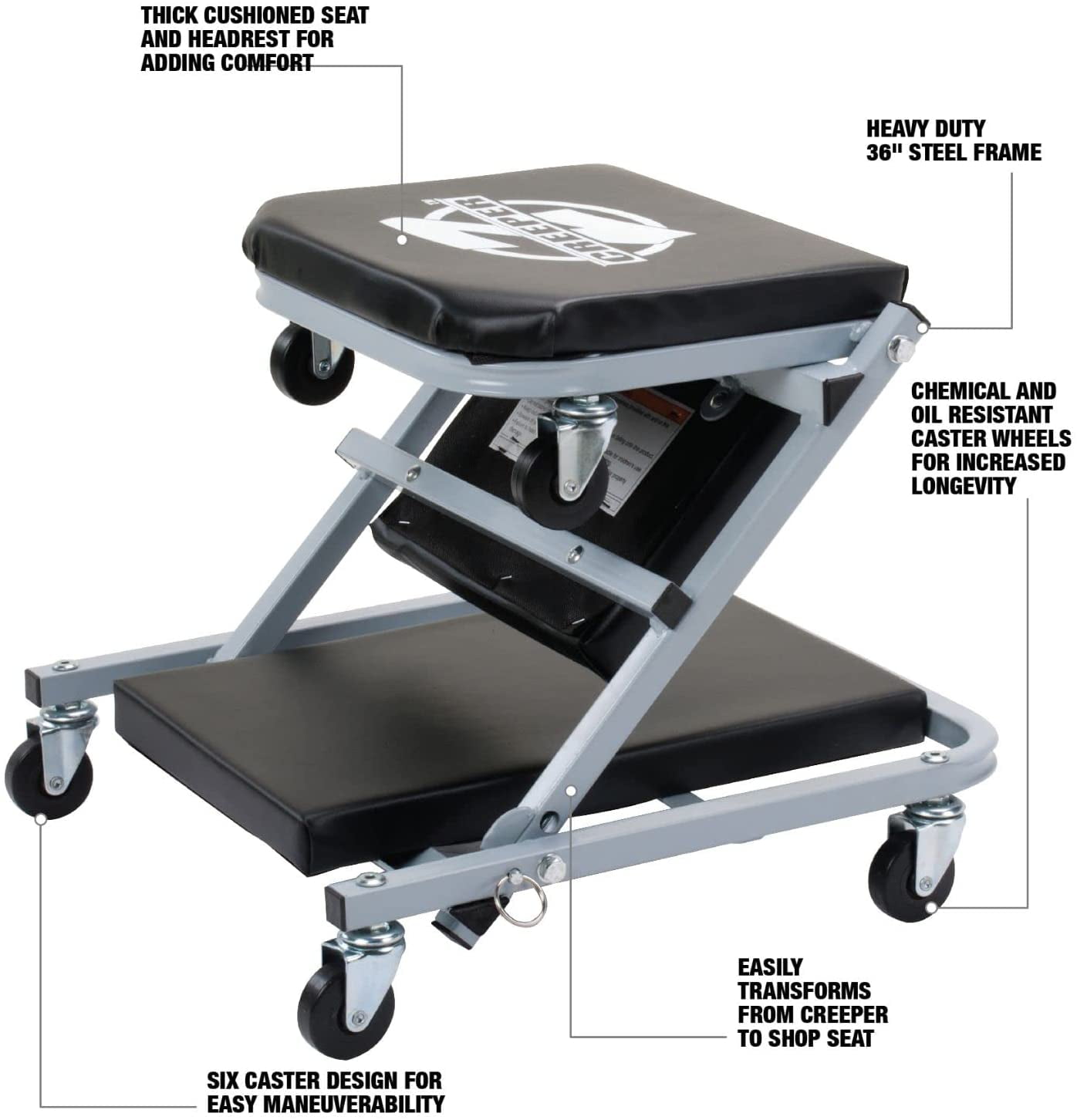 ProLift HeavyDuty 300 Lbs 2in1 Foldable Mechanic Creeper Seat with