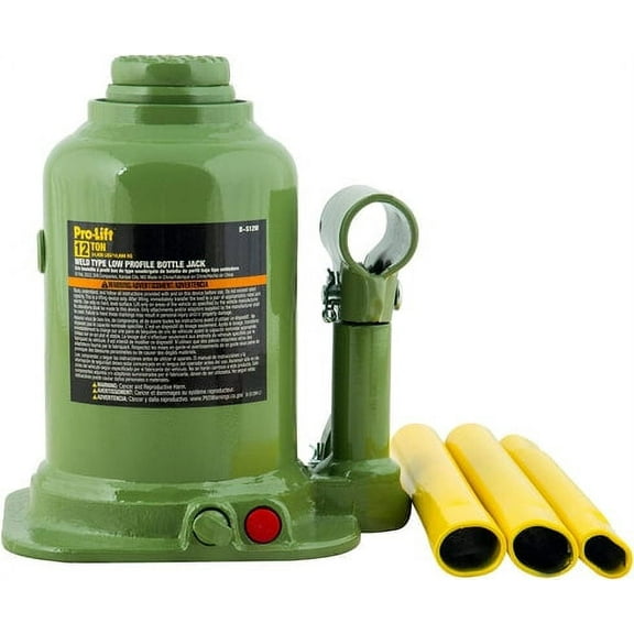 Pro-Lift B-S12W Welded Bottle Jack 12 Ton - Low Profile (24,000 Lbs) Capacity Hydraulic Lifting with Side Pump Two-Piece Handle