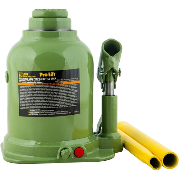 Pro-Lift B-S20W Welded Bottle Jack 20 Ton - Low Profile (40,000 Lbs) Capacity Hydraulic Lifting with Side Pump Two-Piece Handle