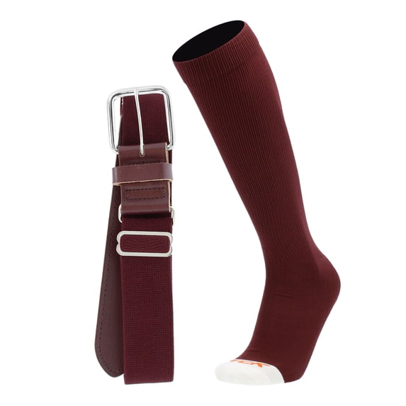 Pro Line Baseball Socks and Belt Combo (Maroon, Medium)