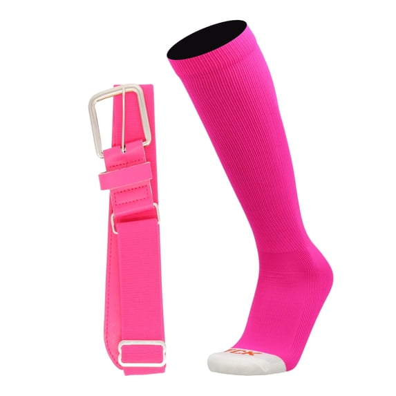 Pro Line Baseball Socks and Belt Combo (Neon Pink, Large)