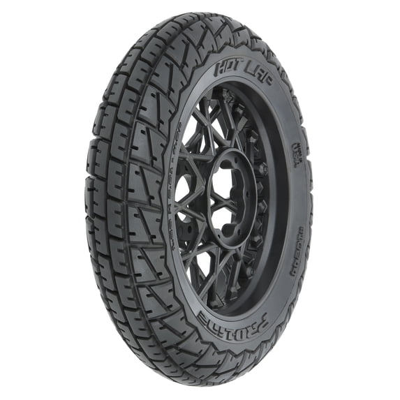 Pro-Line Racing Hot Lap S3 Motorcycle Front Tire Mounted on Black Supermoto Wheel for Promoto-MX Front PRO1024410