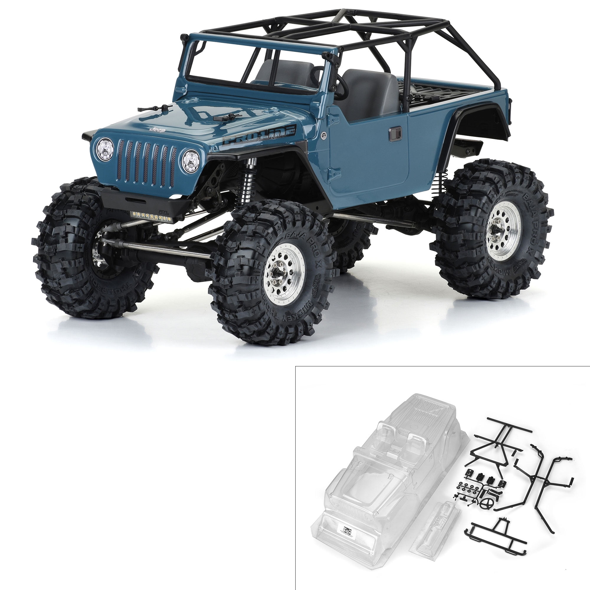 Pro-Line Racing 2004 Jeep LJ Clear Body with Trail Cage & Scale Molded Accessories for 12.3" 313mm Wheelbase Scale Crawlers PRO364400